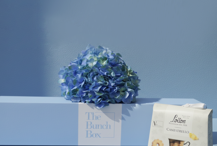 The Sapphire Bloom Box pairs the serene beauty of a lush blue hydrangea with the buttery, artisanal quality of 200g Loison Canestrello biscuits. Presented in a color-matched signature blue gift box, this set offers a professional and calming gifting solution that blends high-end floristry with heritage Italian confectionery. It is a refined way to send a gesture of peace and premium taste.